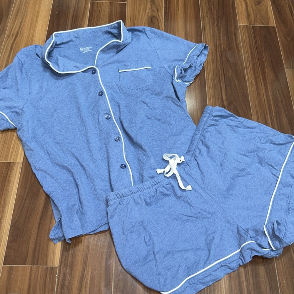 XL Pajamagram 100% cotton stretchy button down blue pajama set